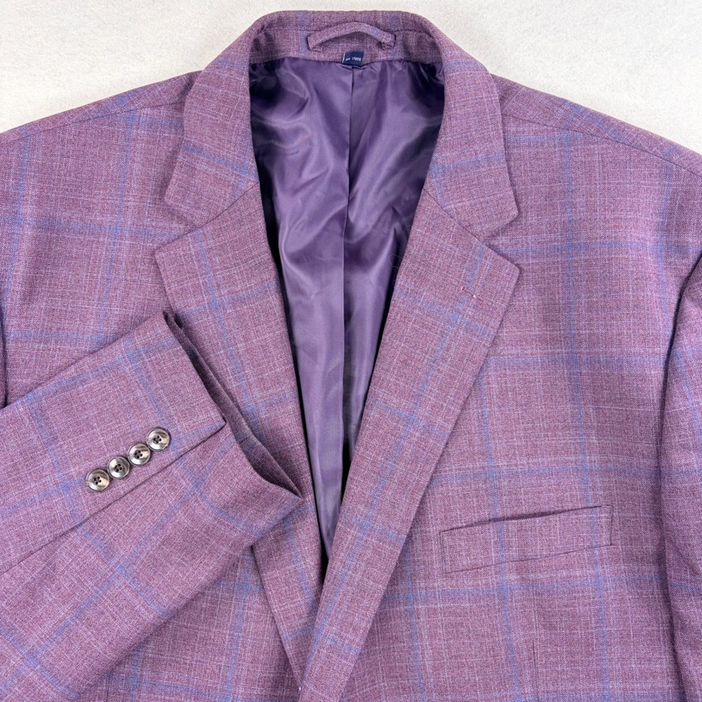 Jos A Bank Comfort Stretch Purple Windowpane Plaid Wool Blend Sport Coat 48 Long